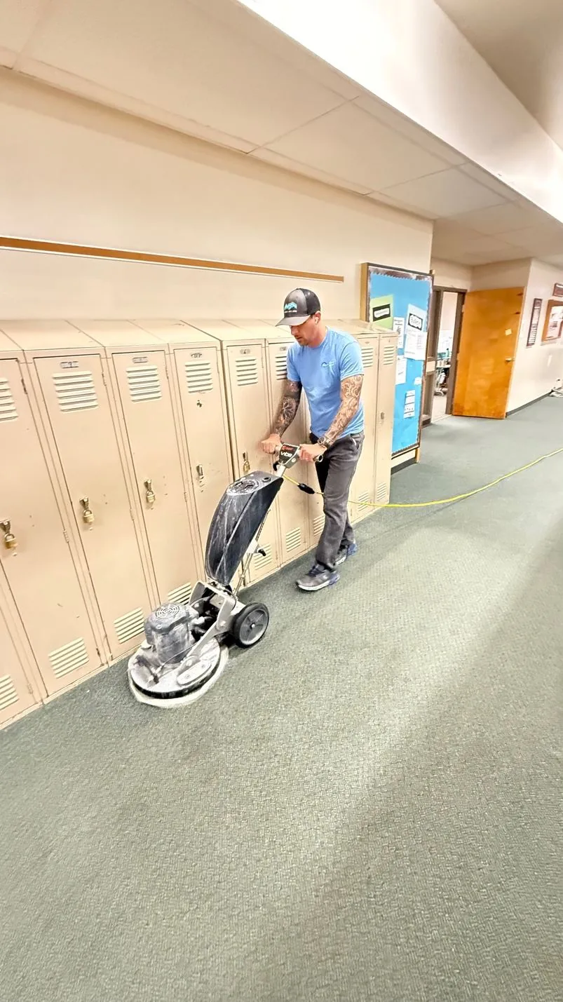 School hallway carpet cleaning Spokane by Clean Customs