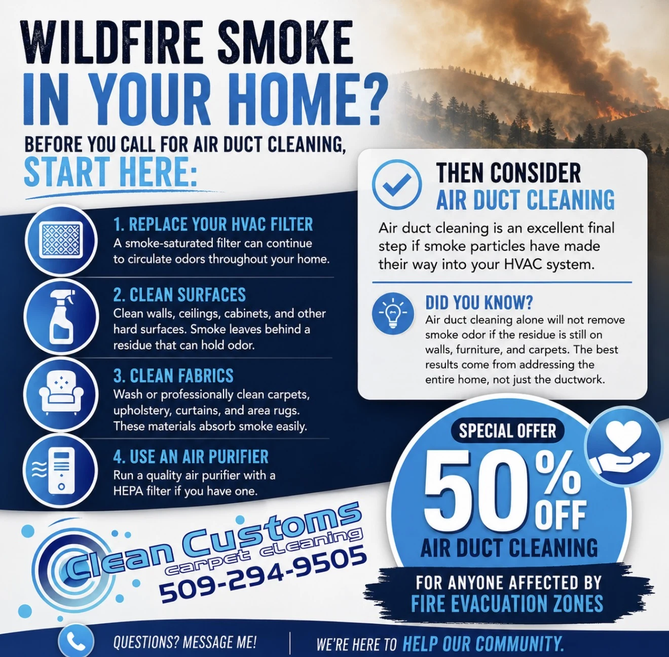 Wildfire smoke in your home - steps to take before calling for air duct cleaning, Clean Customs Spokane